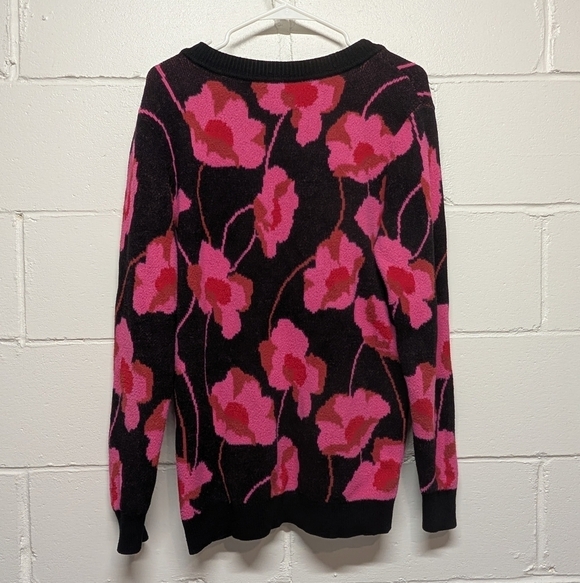 CABI (Small) Rococo Floral V-Neck Sweater Pink Black Floral Valentine's Day 4102 - Picture 3 of 6